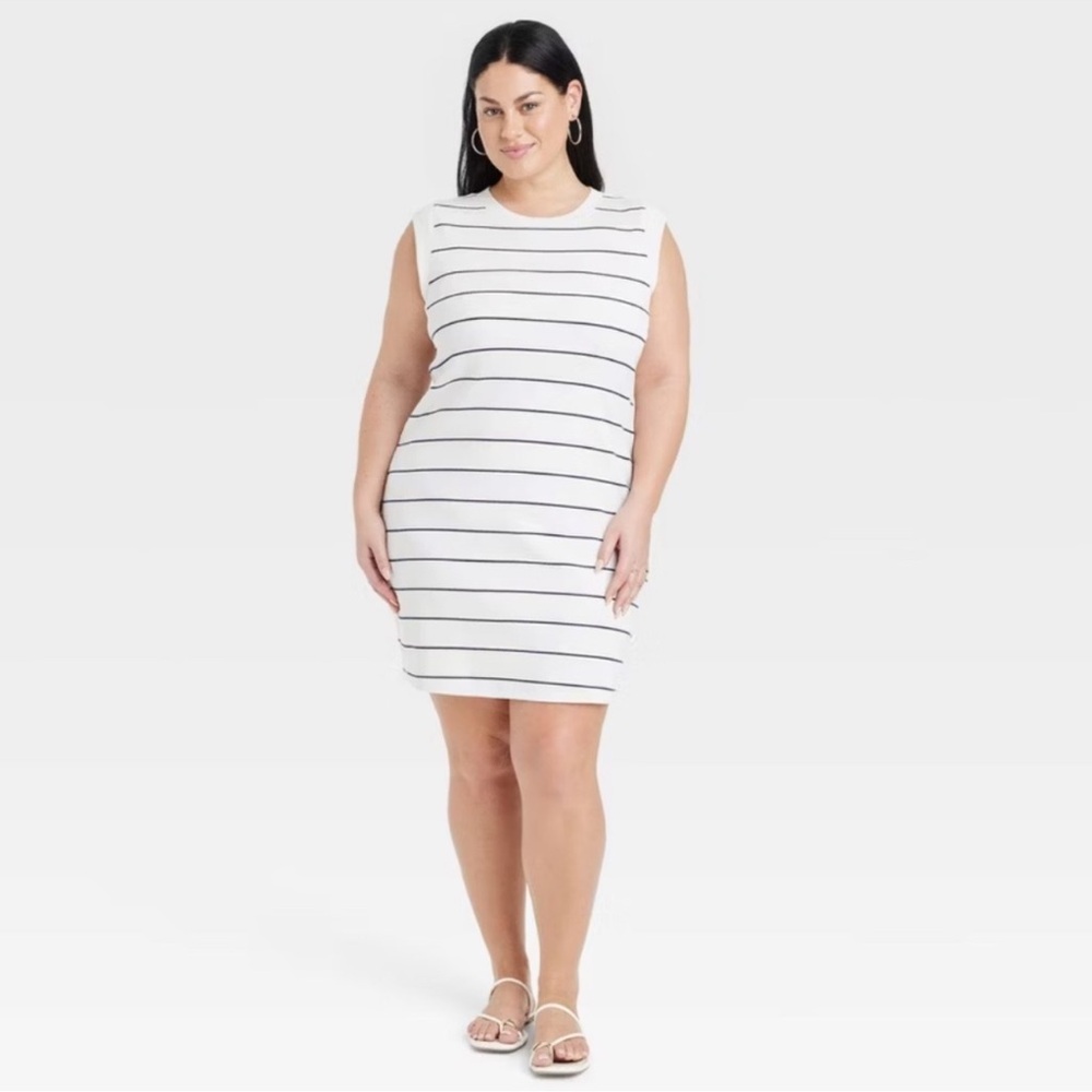 NWT A New Day White Black Striped Sleeveless Dress Size 1X - Picture 2 of 3